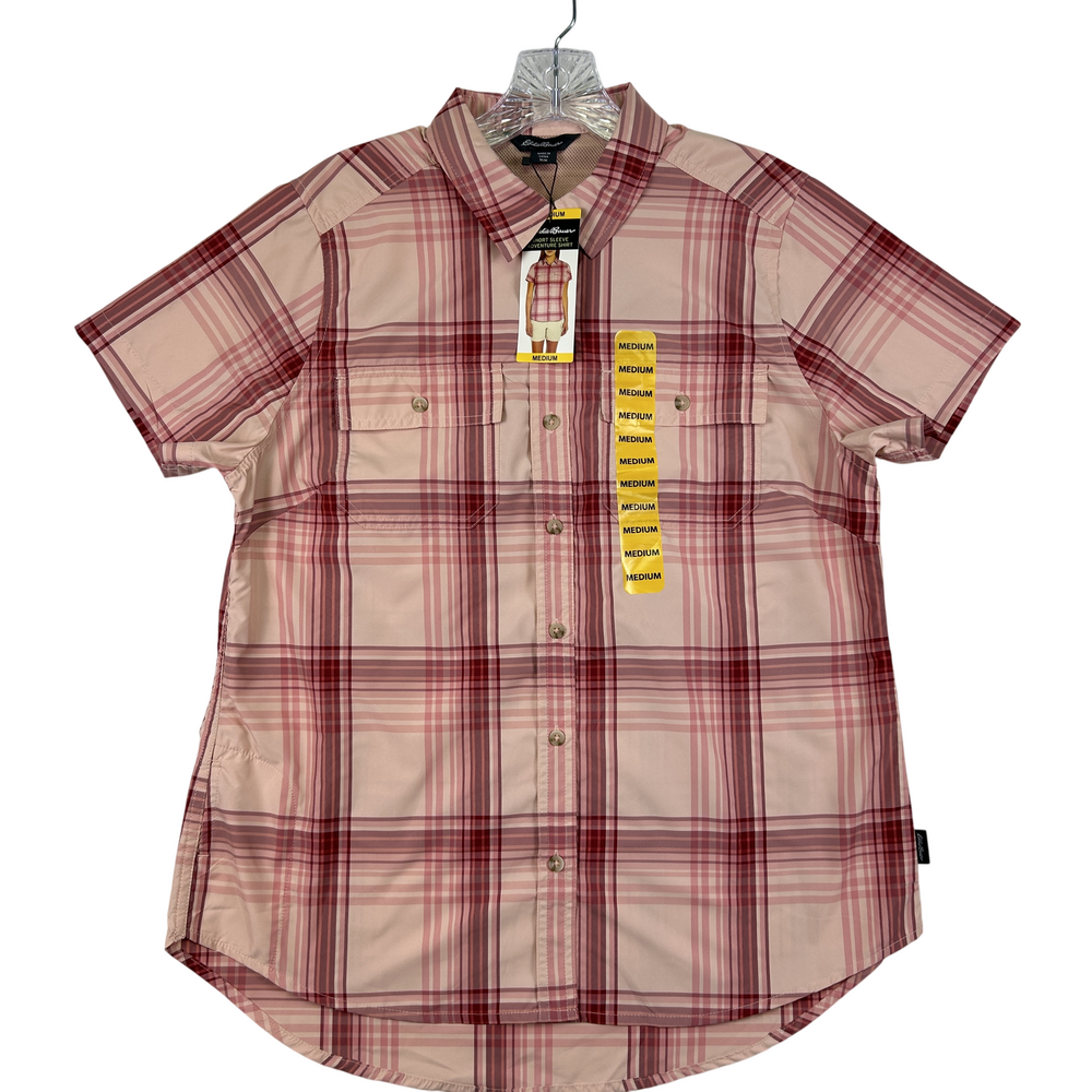 Eddie Bauer Shirt Womens Medium Short Sleeve Adventure Plaid UPF 50 Outdoor